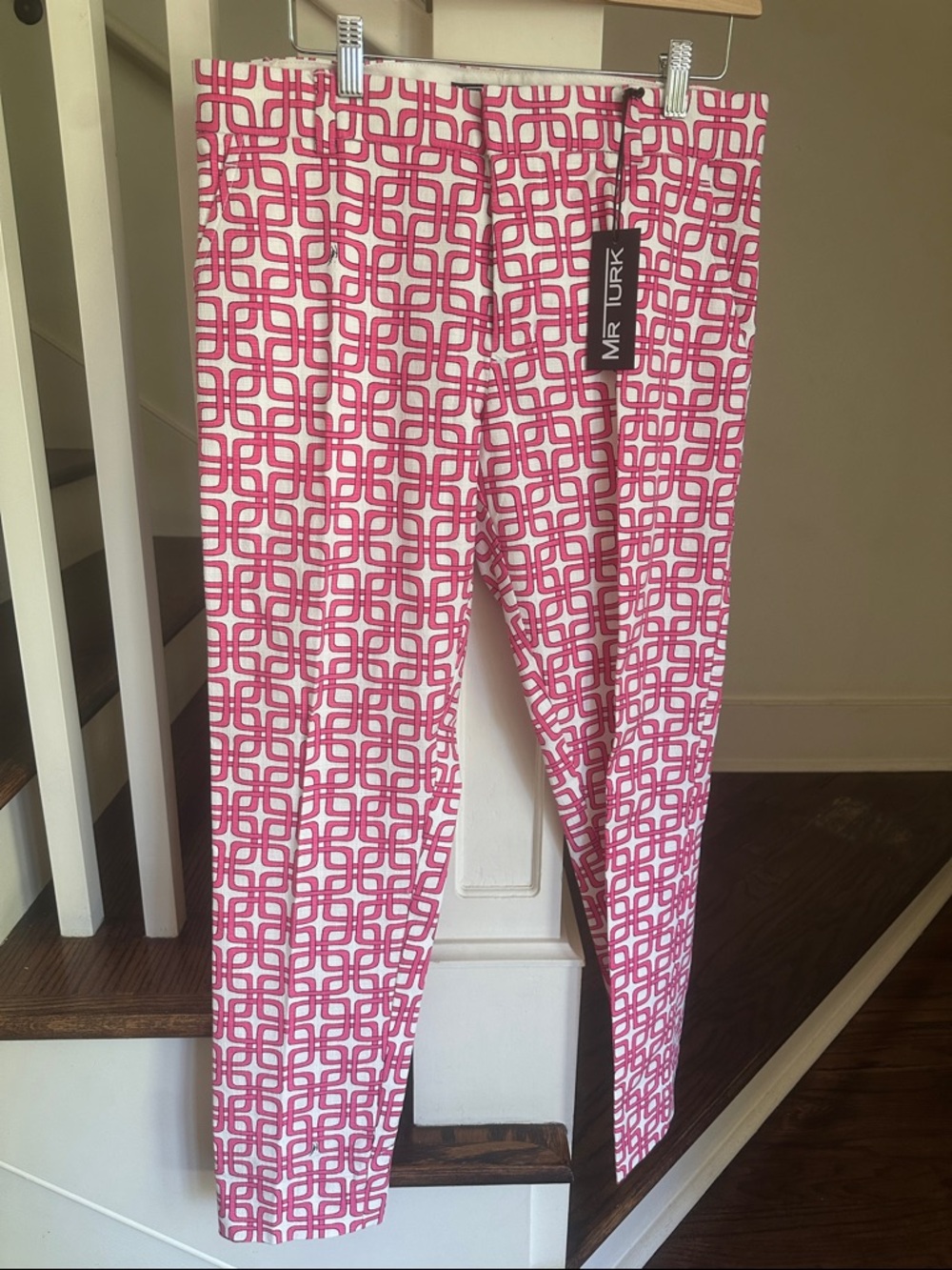 Mr Turk Pink Geometric Print Chinos for Men